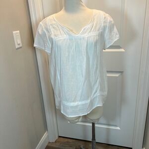 Vince Camuto White Cotton Gauze V Neck Short Sleeve Tunic Top M